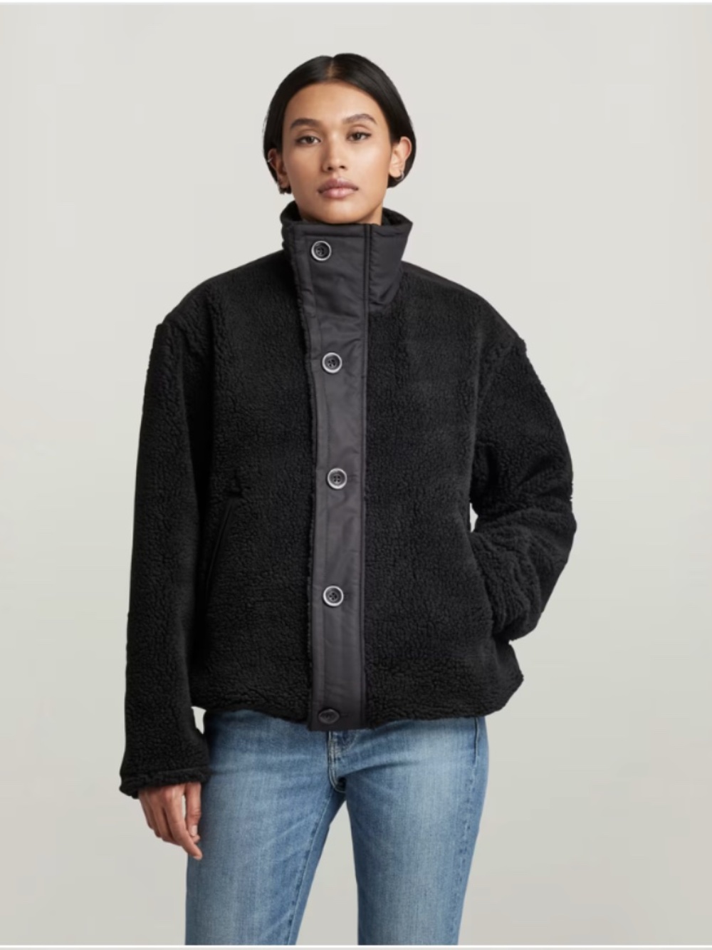 G-STAR RAW Trucker Collar Loose Fit Winter Jacket Black Size Small